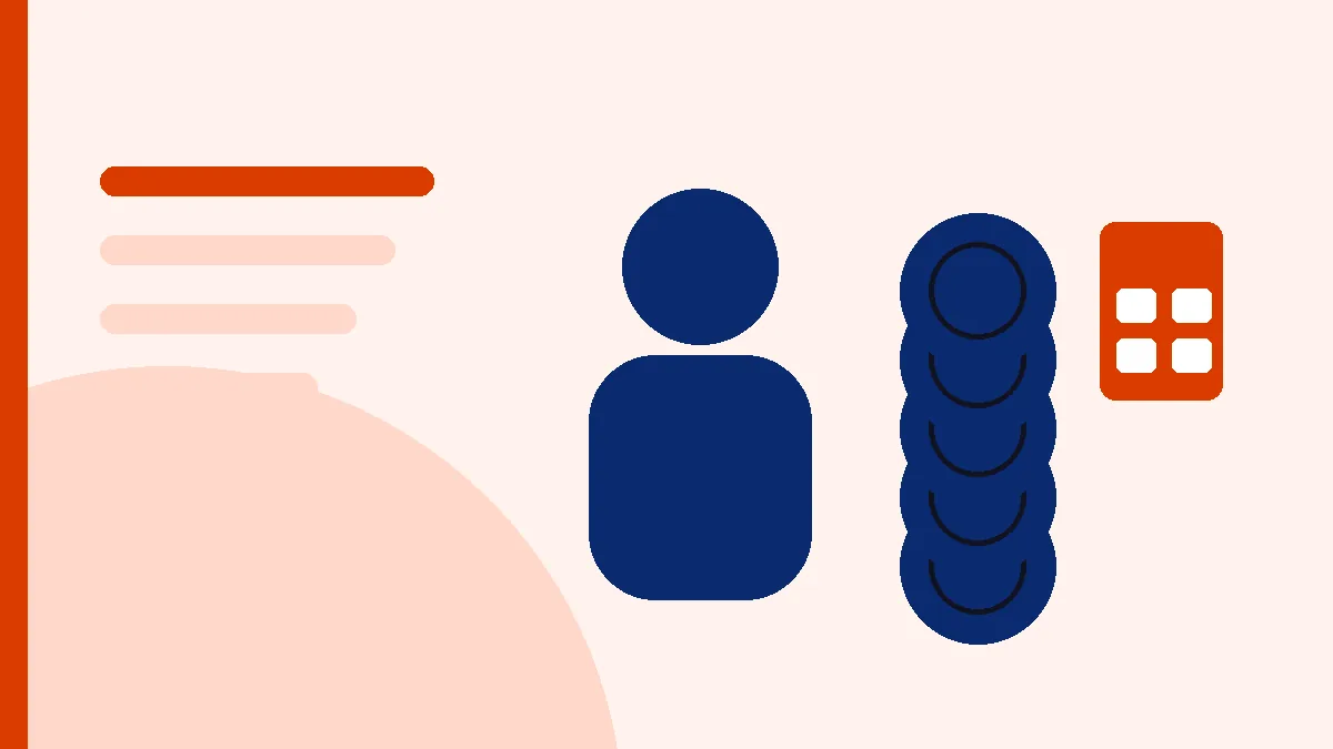 Silueta de persona junto a una columna de monedas y una calculadora, ilustración sobre el coste de contratar